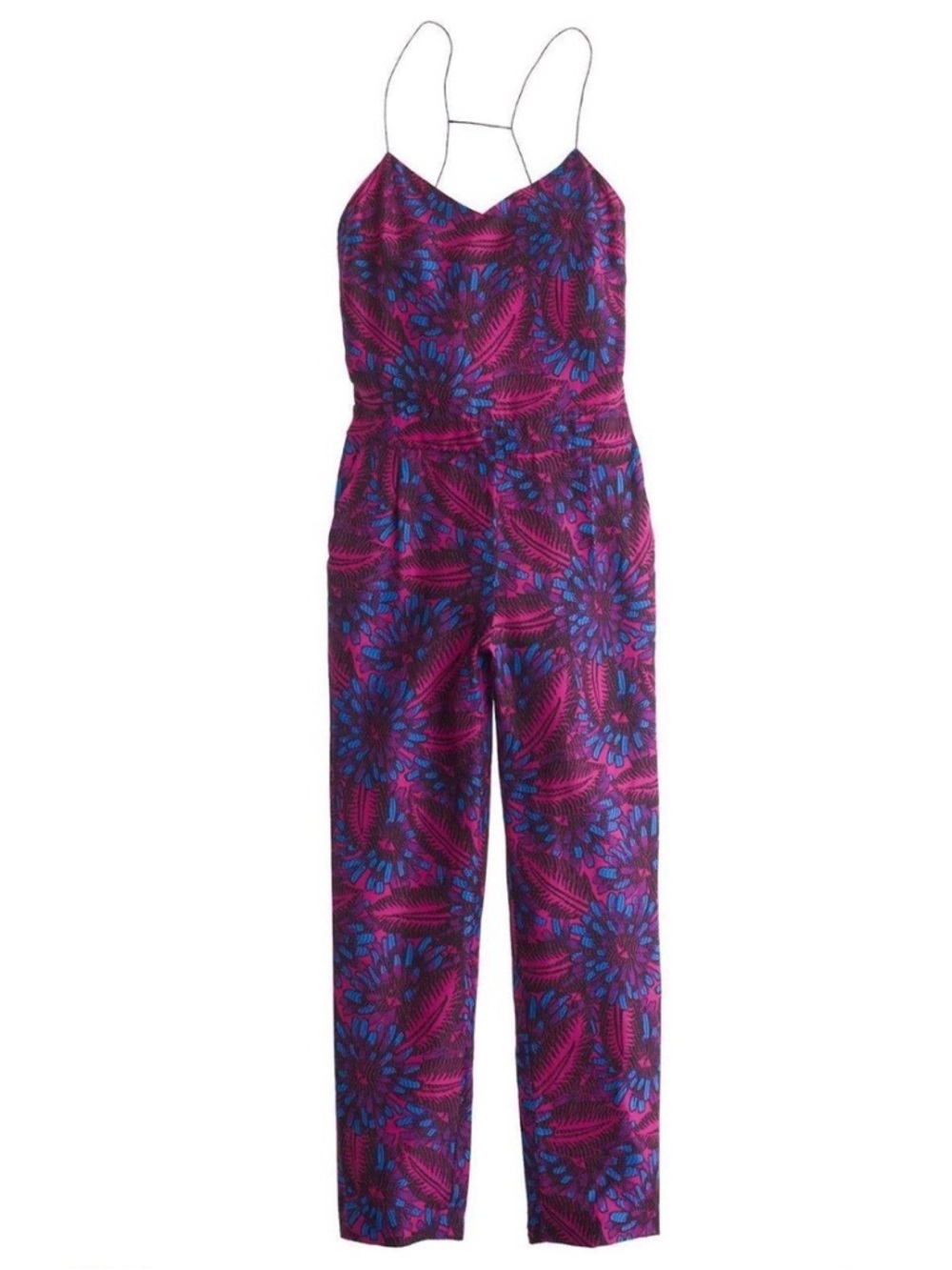 J. Crew Magenta and Blue Floral-Print Sleeveless Jumpsuit